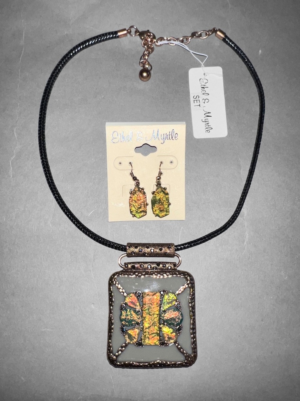 Ethyl & Myrtle Green and Brass Necklace & Earring Set